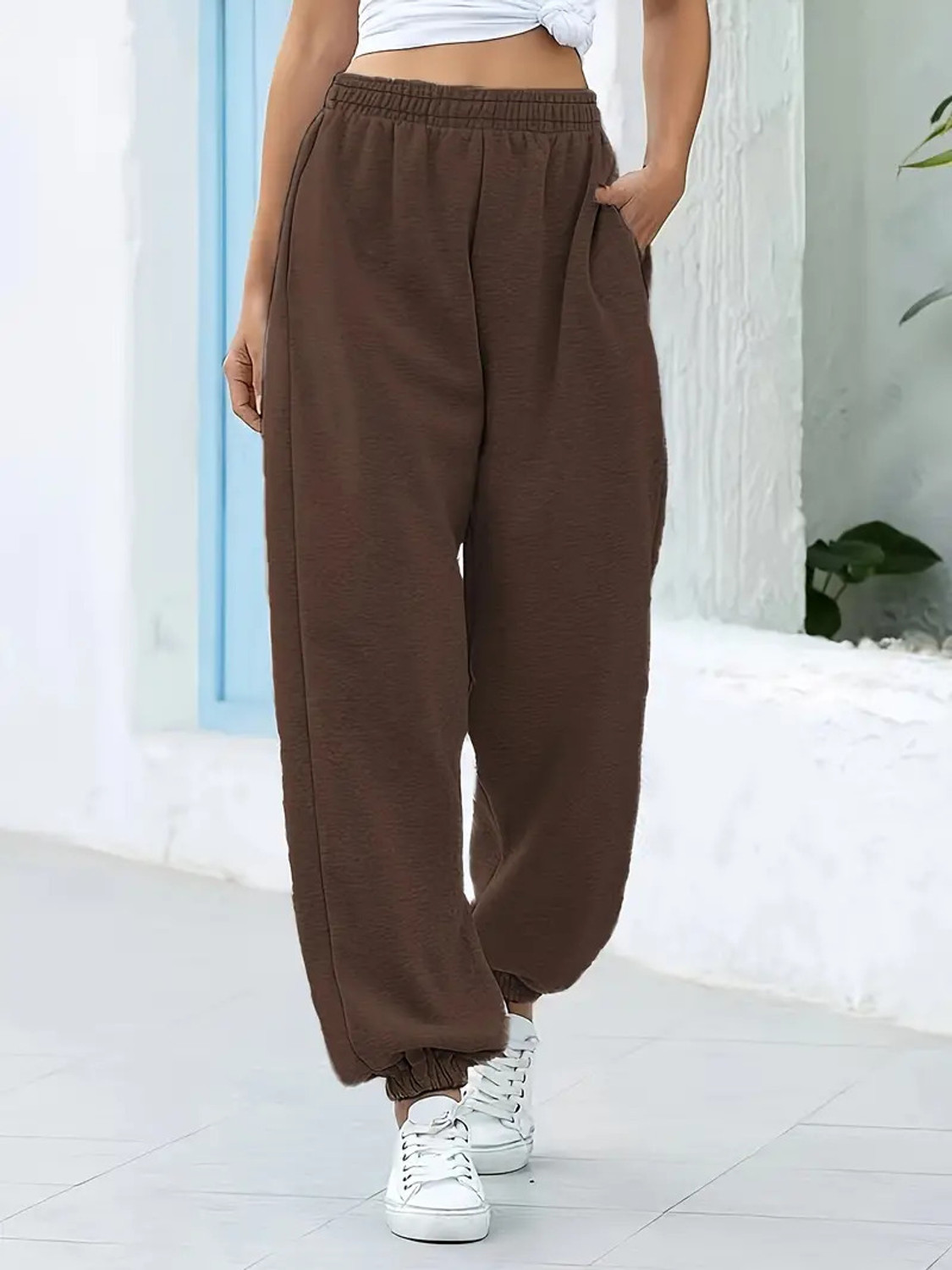 Image of Q-Rious Solid Women Brown Track Pants