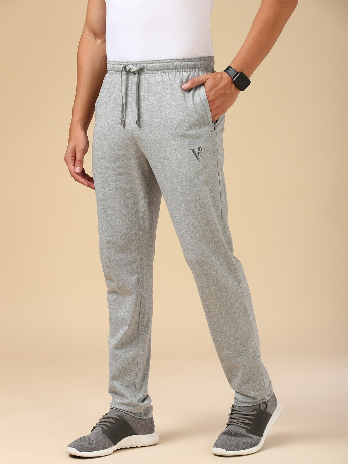 Image of VAN HEUSEN Solid Men Grey Track Pants