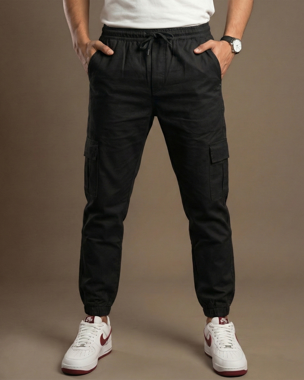 Image of N AND J Solid Men Black Track Pants