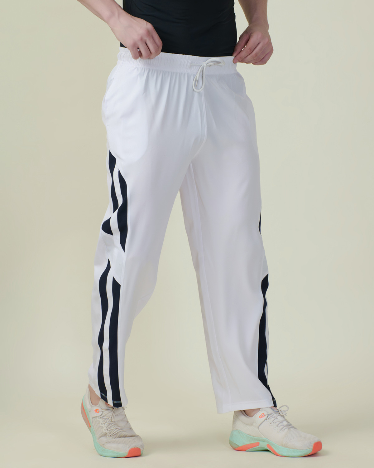 Image of HRX by Hrithik Roshan Striped Men White Track Pants
