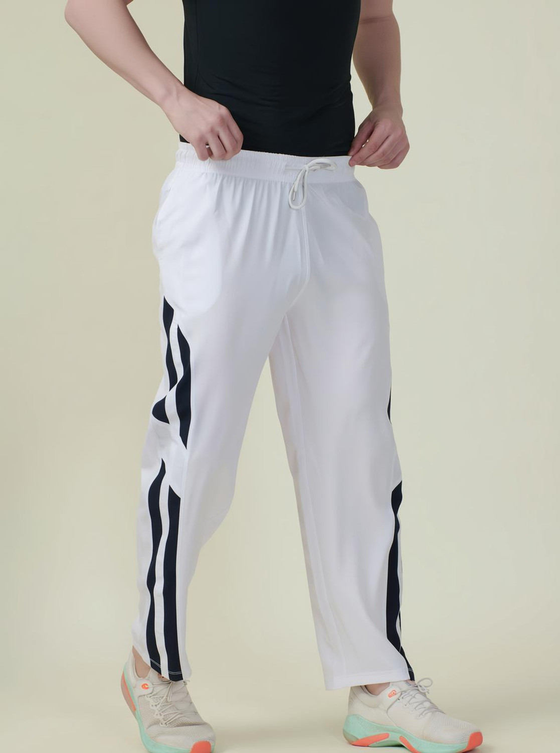 HRX by Hrithik Roshan Striped Men White, Black Track Pants