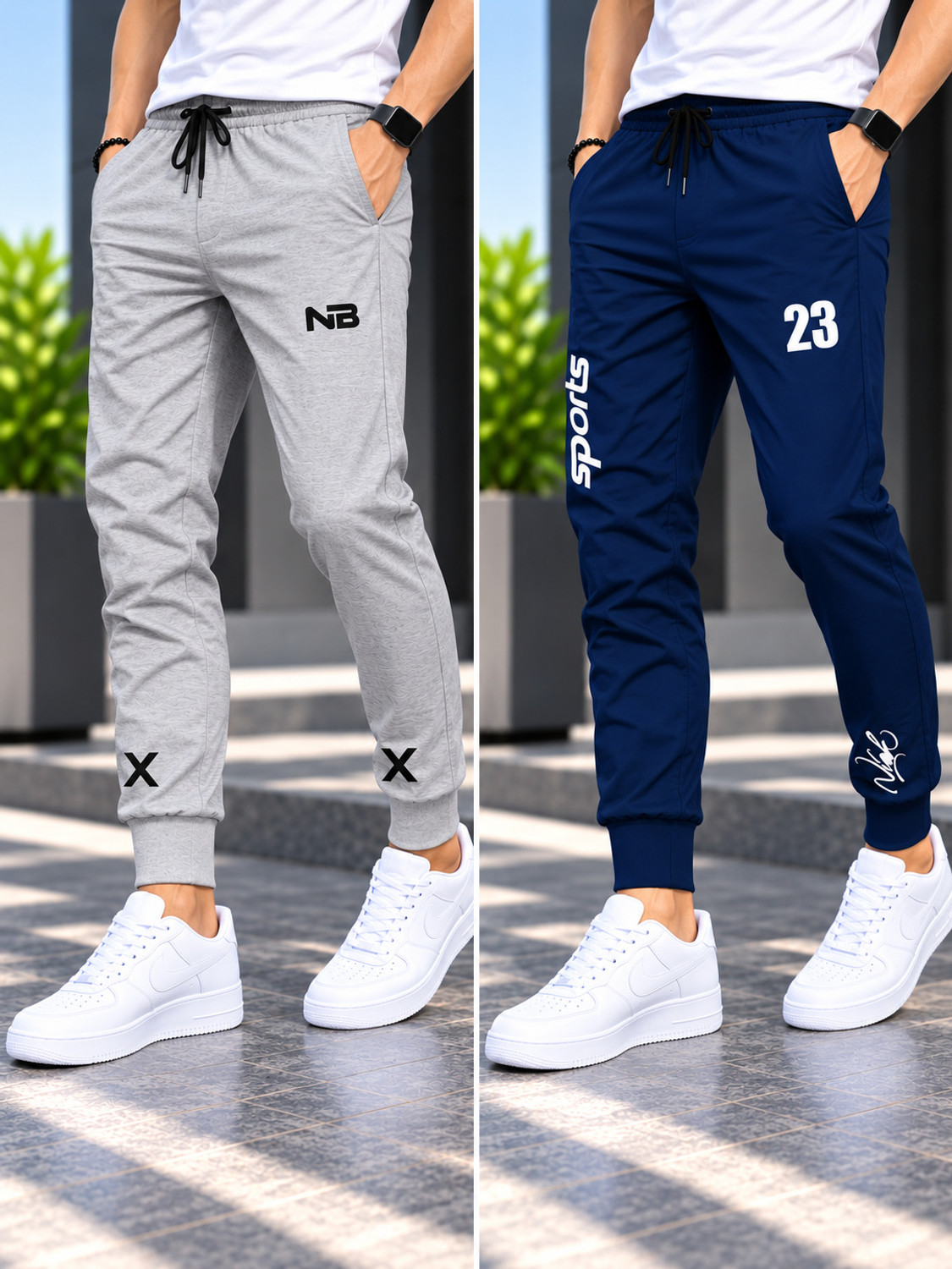 Image of NB NICKY BOY Men Printed Dark Blue, Grey Track Pants