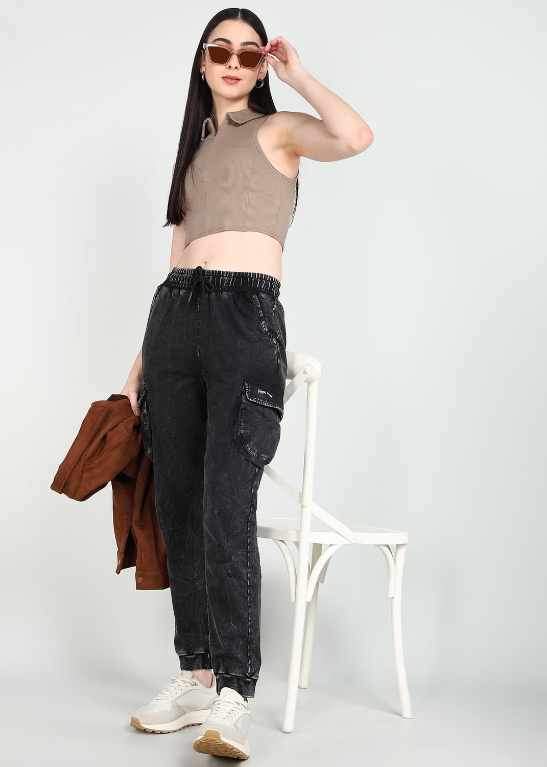 Image of Pepe Jeans Solid Women Black Track Pants