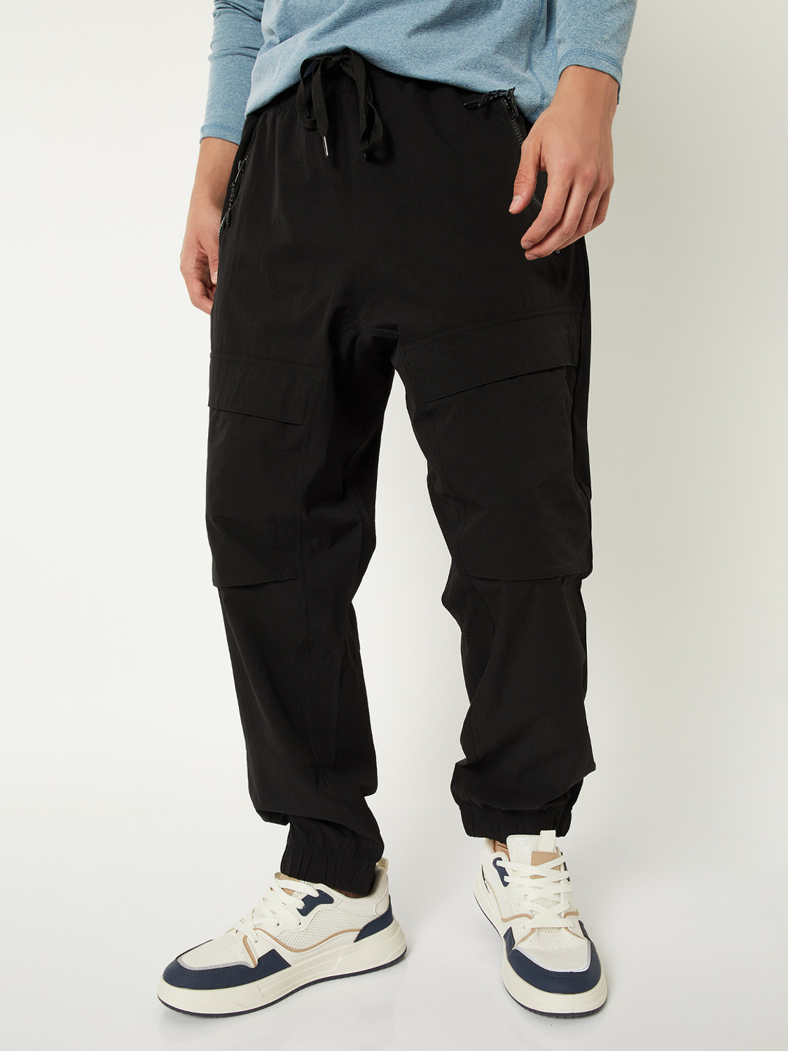 Image of MAX Solid Men Black Track Pants