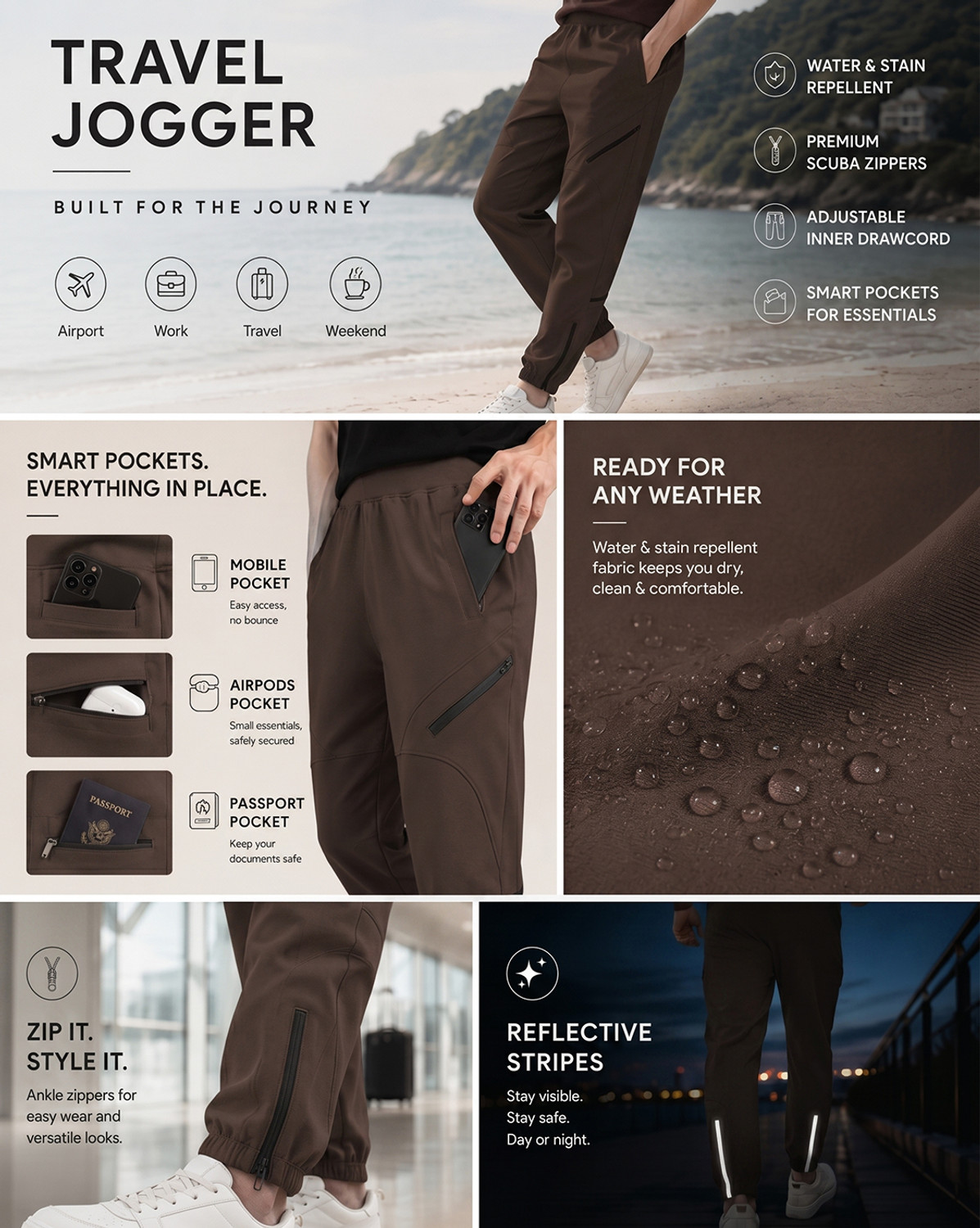Image of NOBERO Men Solid Brown Track Pants