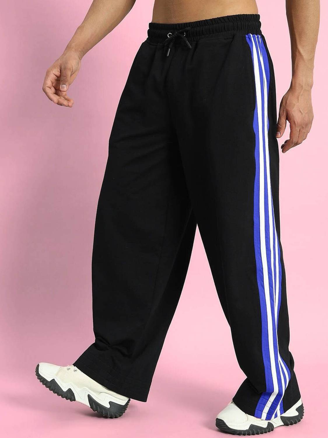 Wanchha Men Blue Solid Striped Track Pants - Image 3