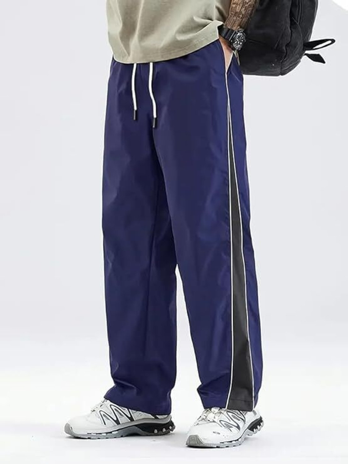 Image of Fabitto Striped Men Grey, Blue Track Pants