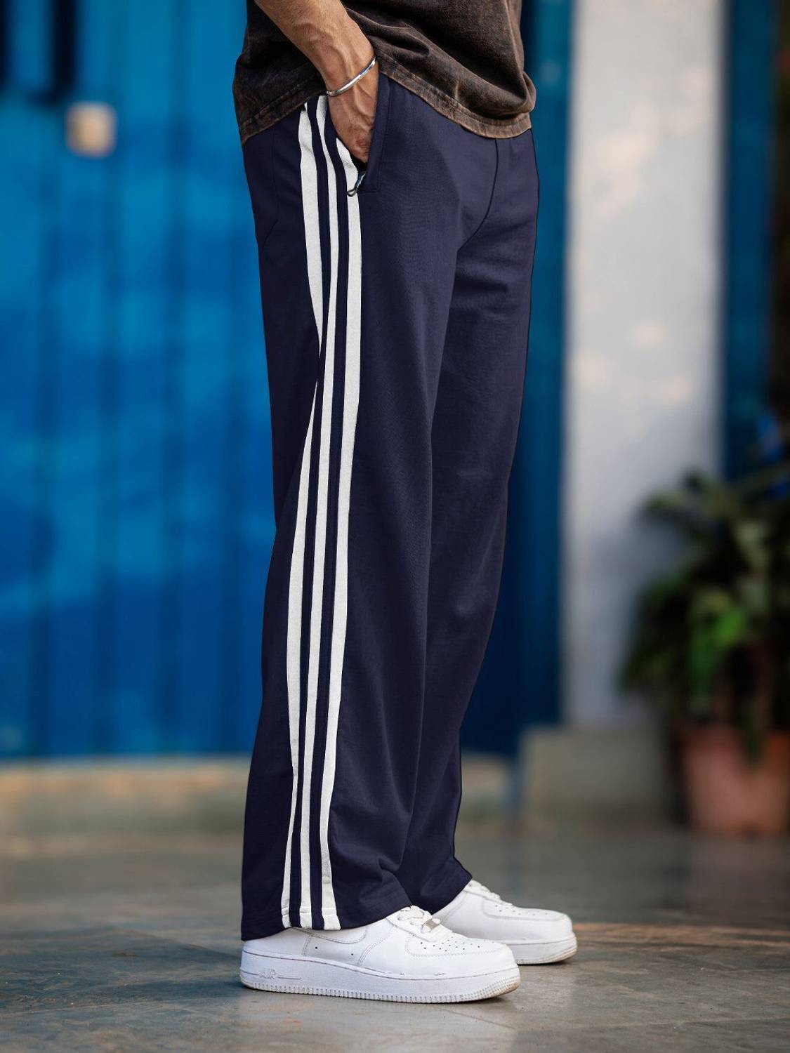 FOXTER Blue Striped Men Track Pants