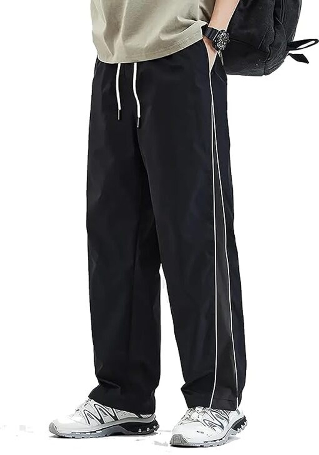 Image of THREADMILE Striped Men Black Track Pants