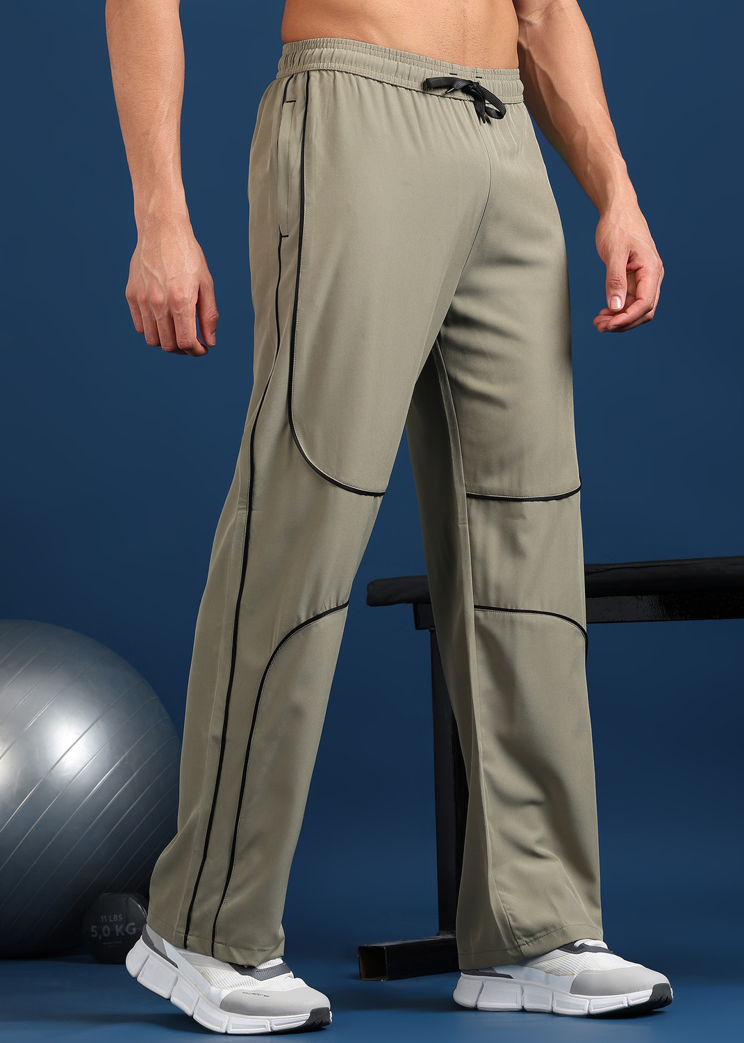 Image of GNOCKFACE Men Striped Beige Track Pants