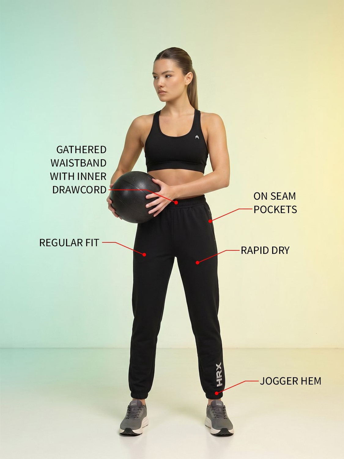 Image of HRX by Hrithik Roshan Self Design Women Black Track Pants