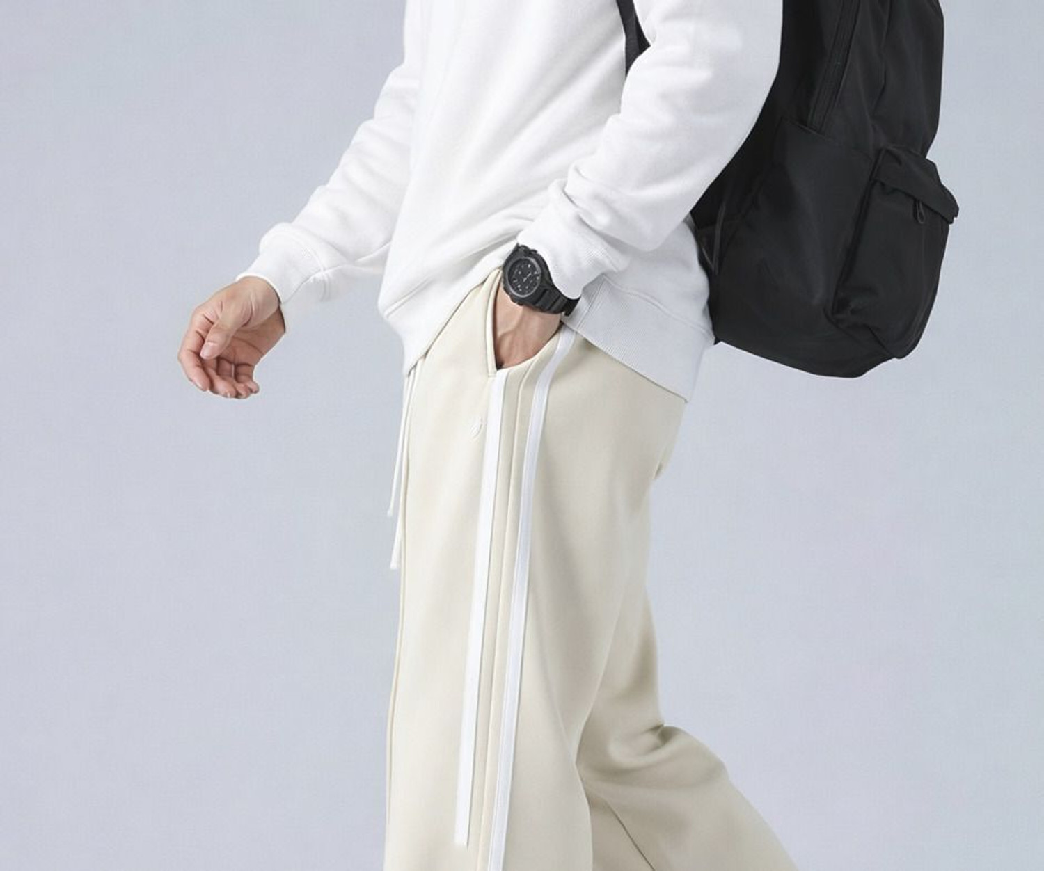 Image of KEESUN Striped Men Beige Track Pants