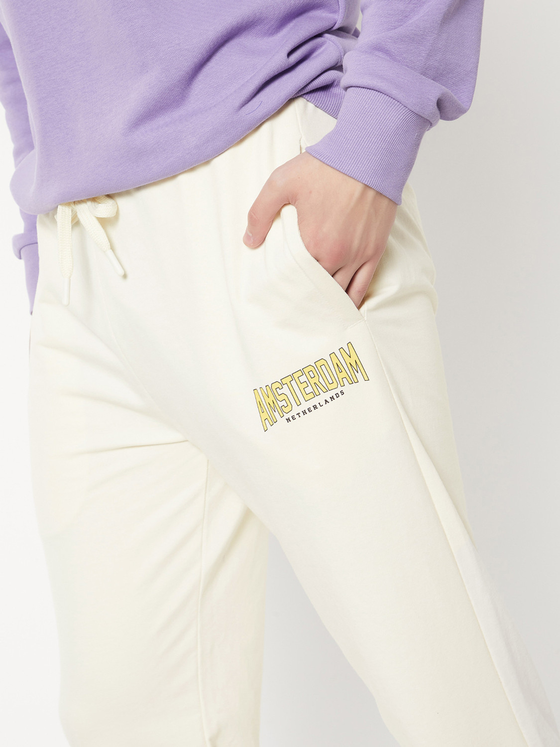 Image of MAX Solid, Printed Men White Track Pants