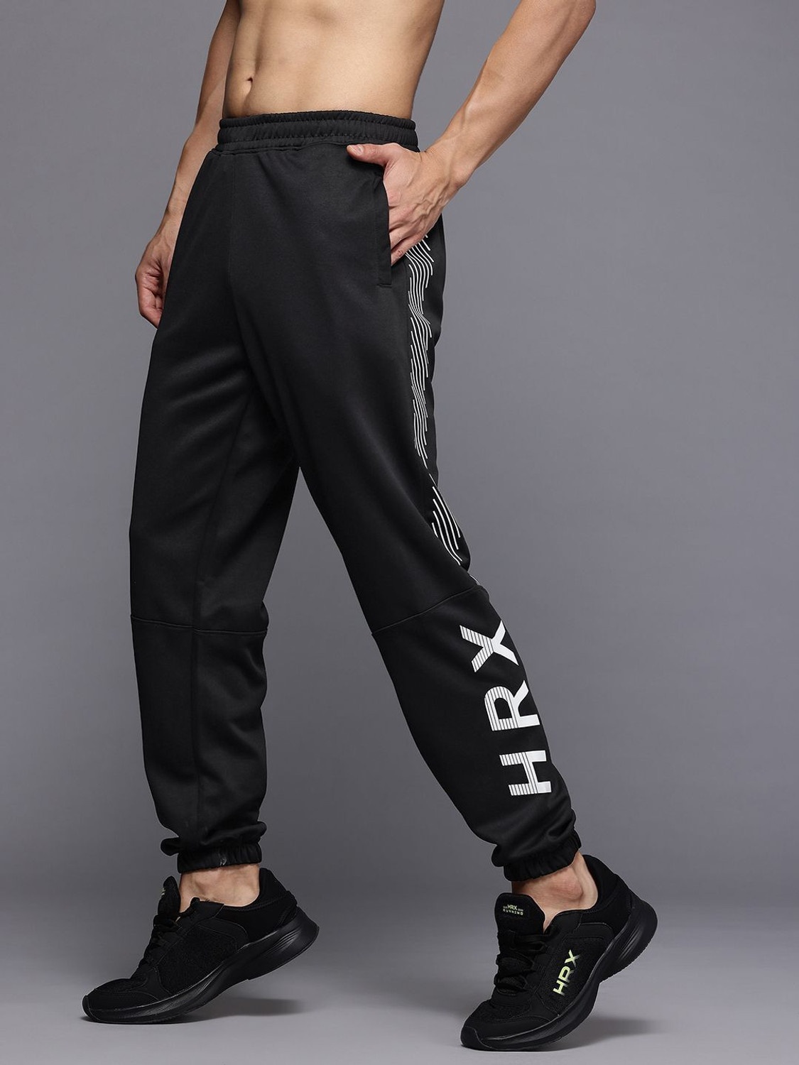 Image of HRX by Hrithik Roshan Printed Men Black Track Pants