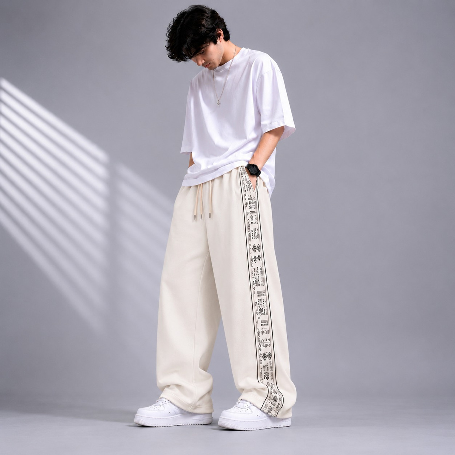 Image of MODESHIFT Printed Men Beige Track Pants