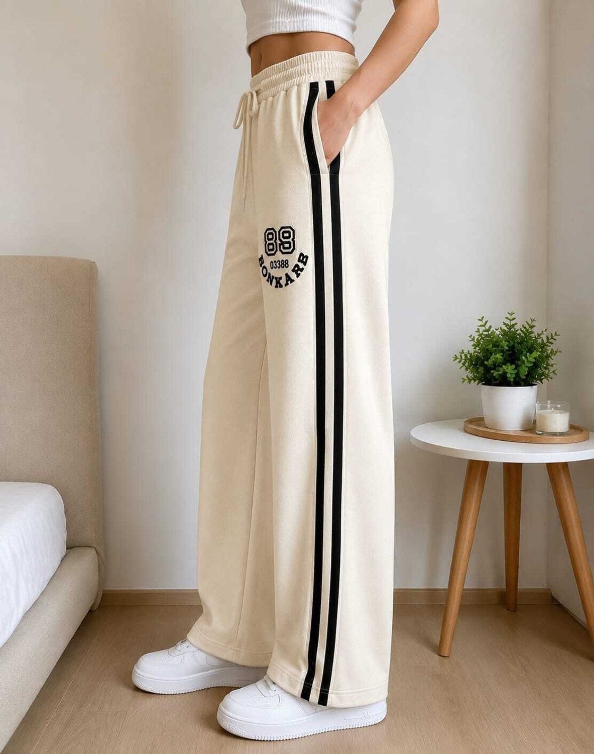 Image of New Zara Creation Striped Men Beige Track Pants