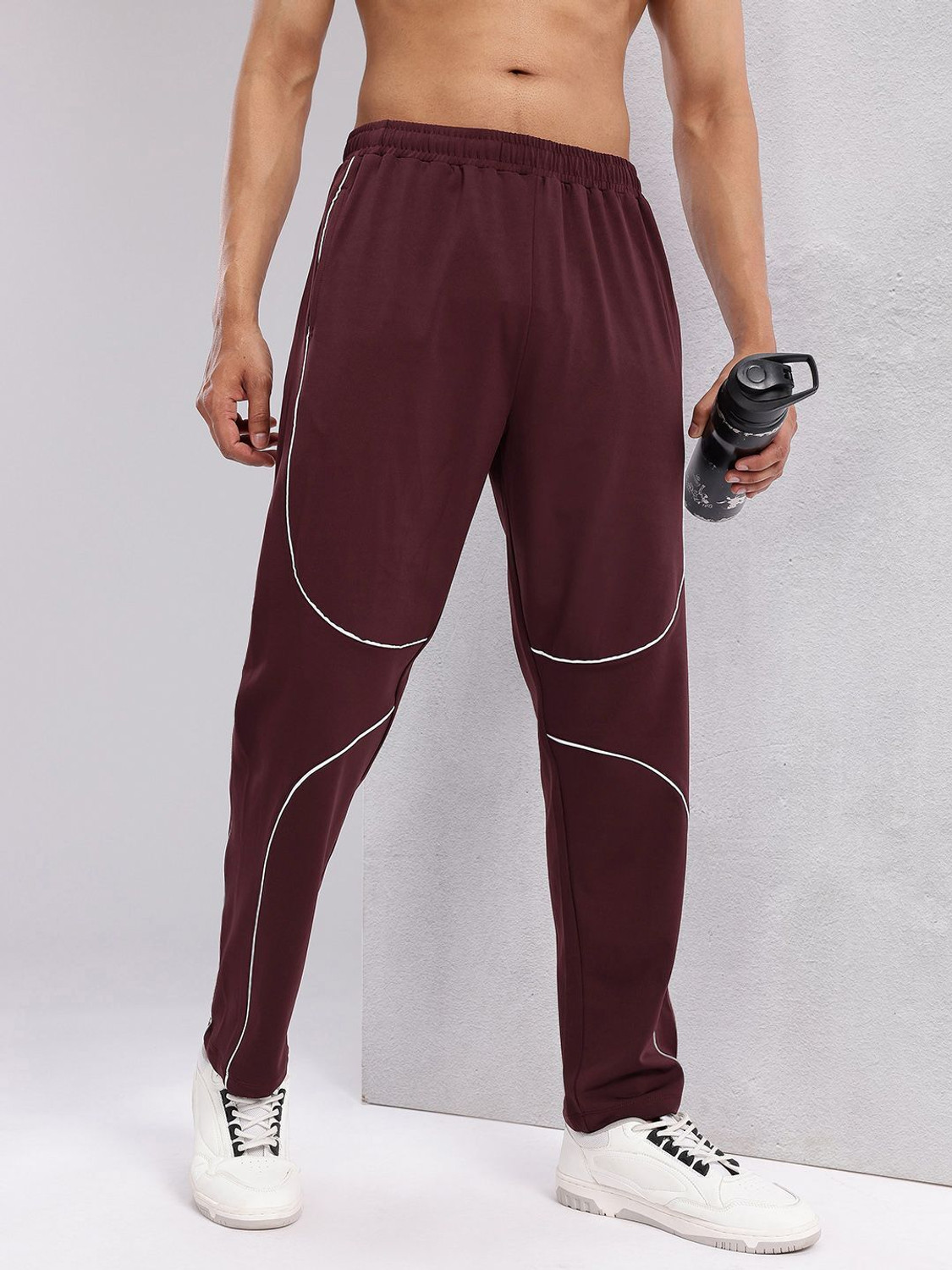 Image of HRX by Hrithik Roshan Striped Men Black Track Pants