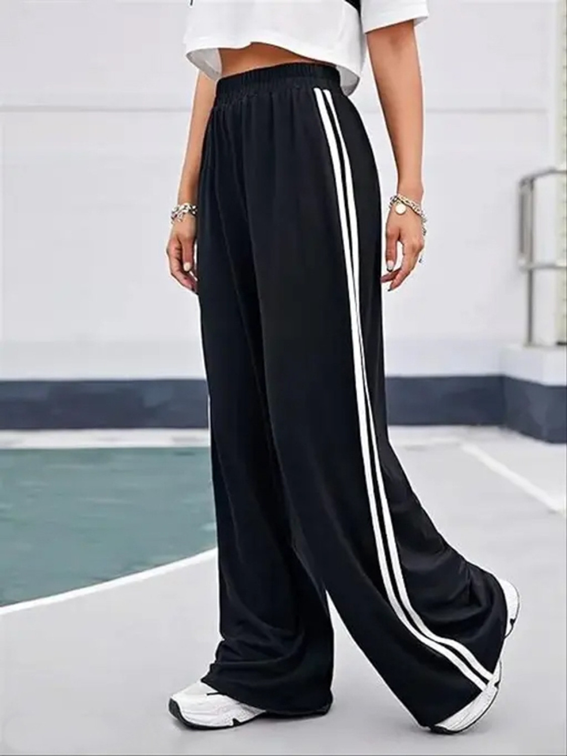 Image of Priyansh Enterprises Striped Women Black Track Pants