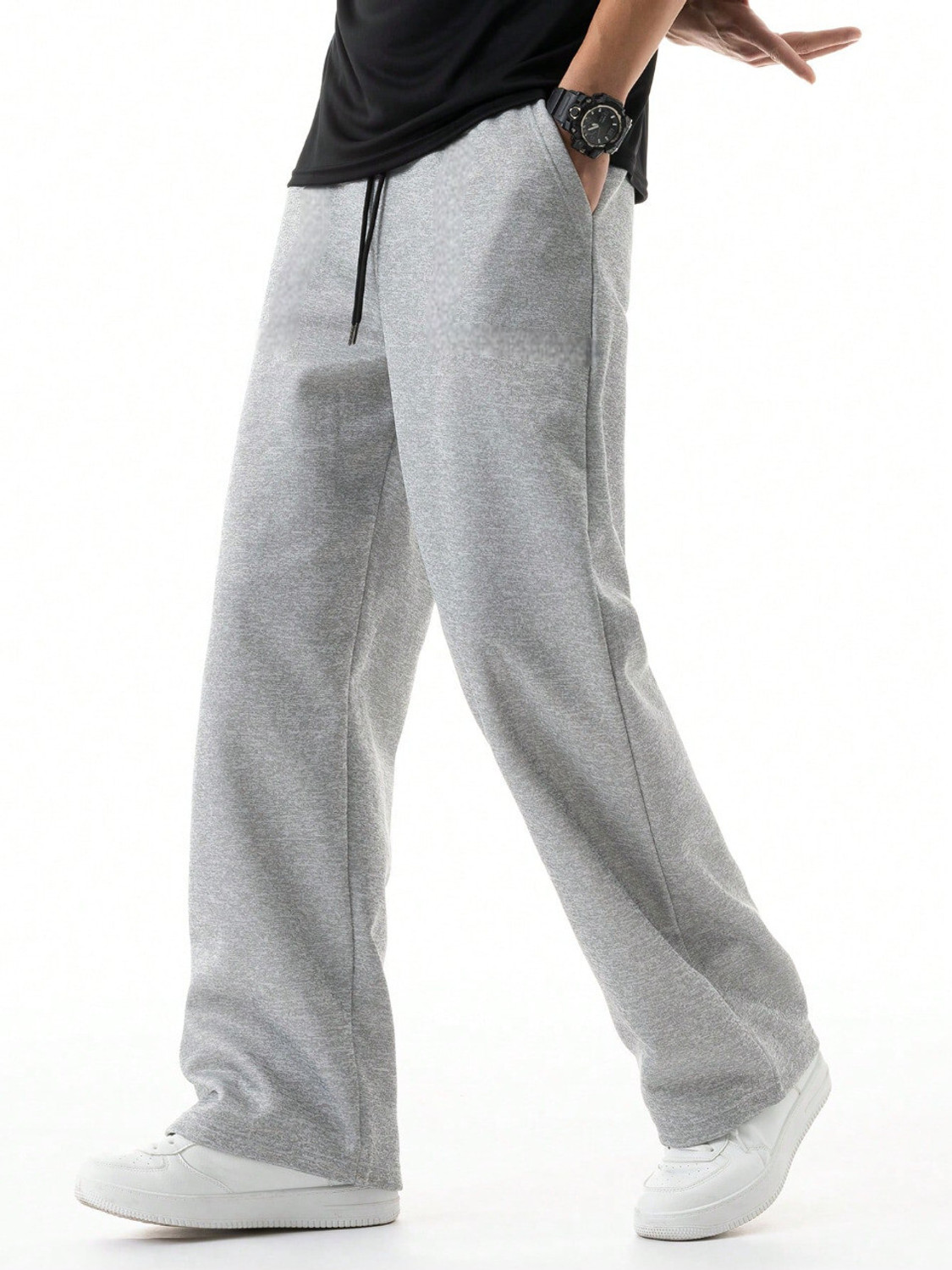 Image of Dockstreet Men Loose Fit Grey Cotton Blend Trousers