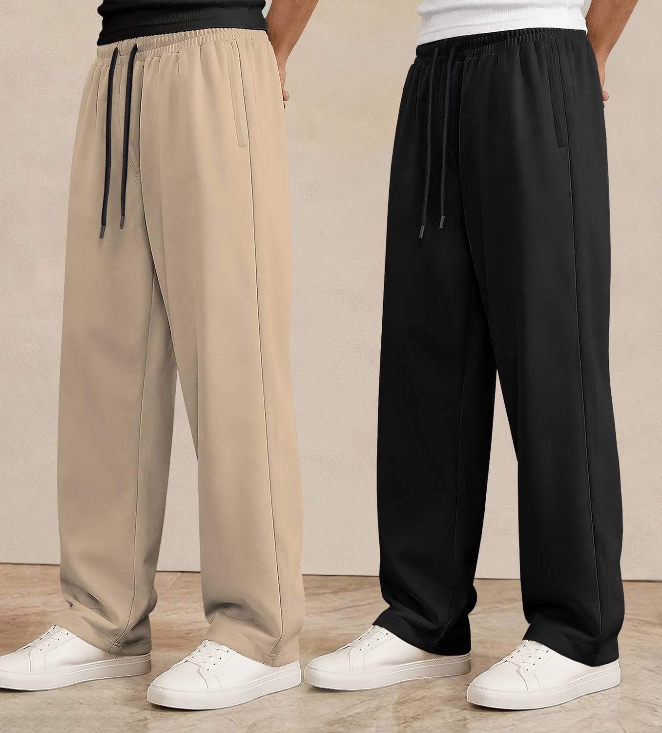 Viktor Men Beige, Black Track Pants Pack of 2 - Image 3