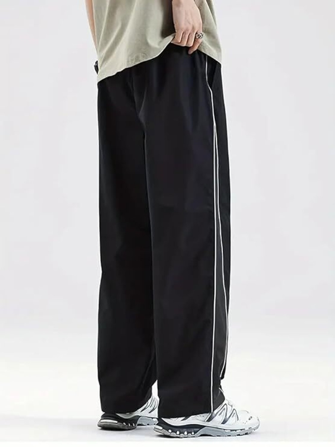 Image of THREADMILE Striped Men Black Track Pants