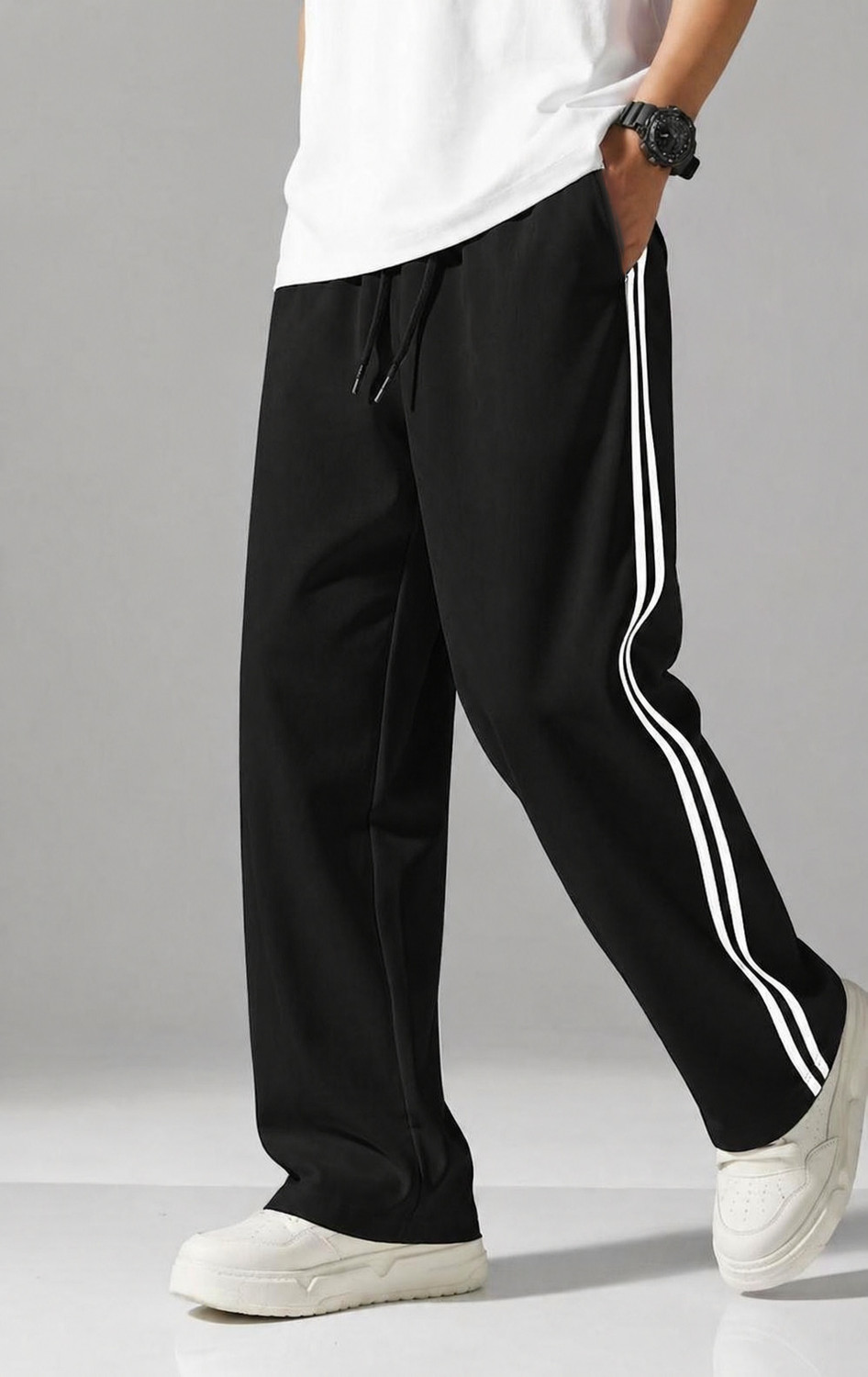 Image of Luxekicks Striped Men Black Track Pants