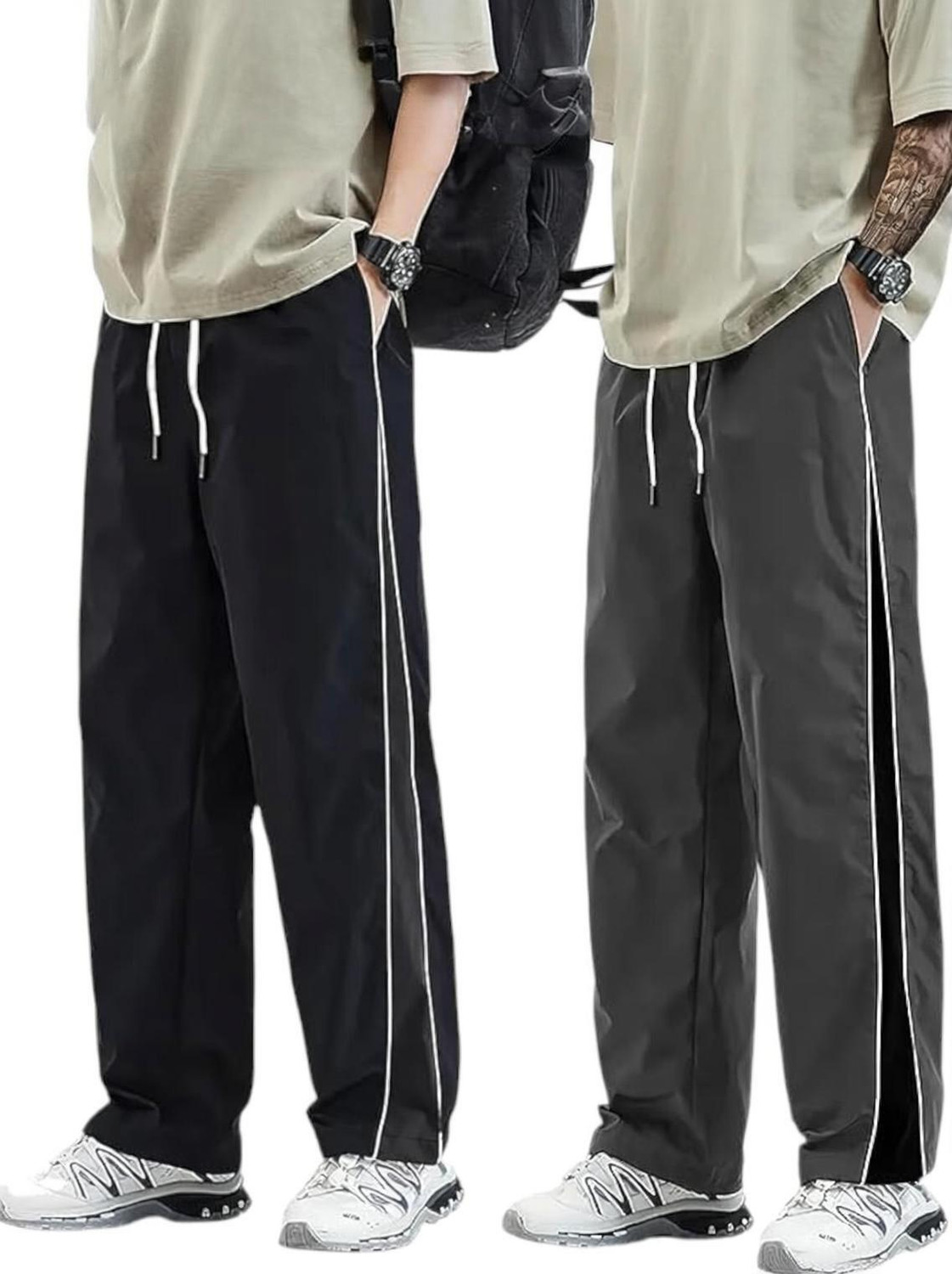 Image of Fabitto Striped Men Black, Grey Track Pants