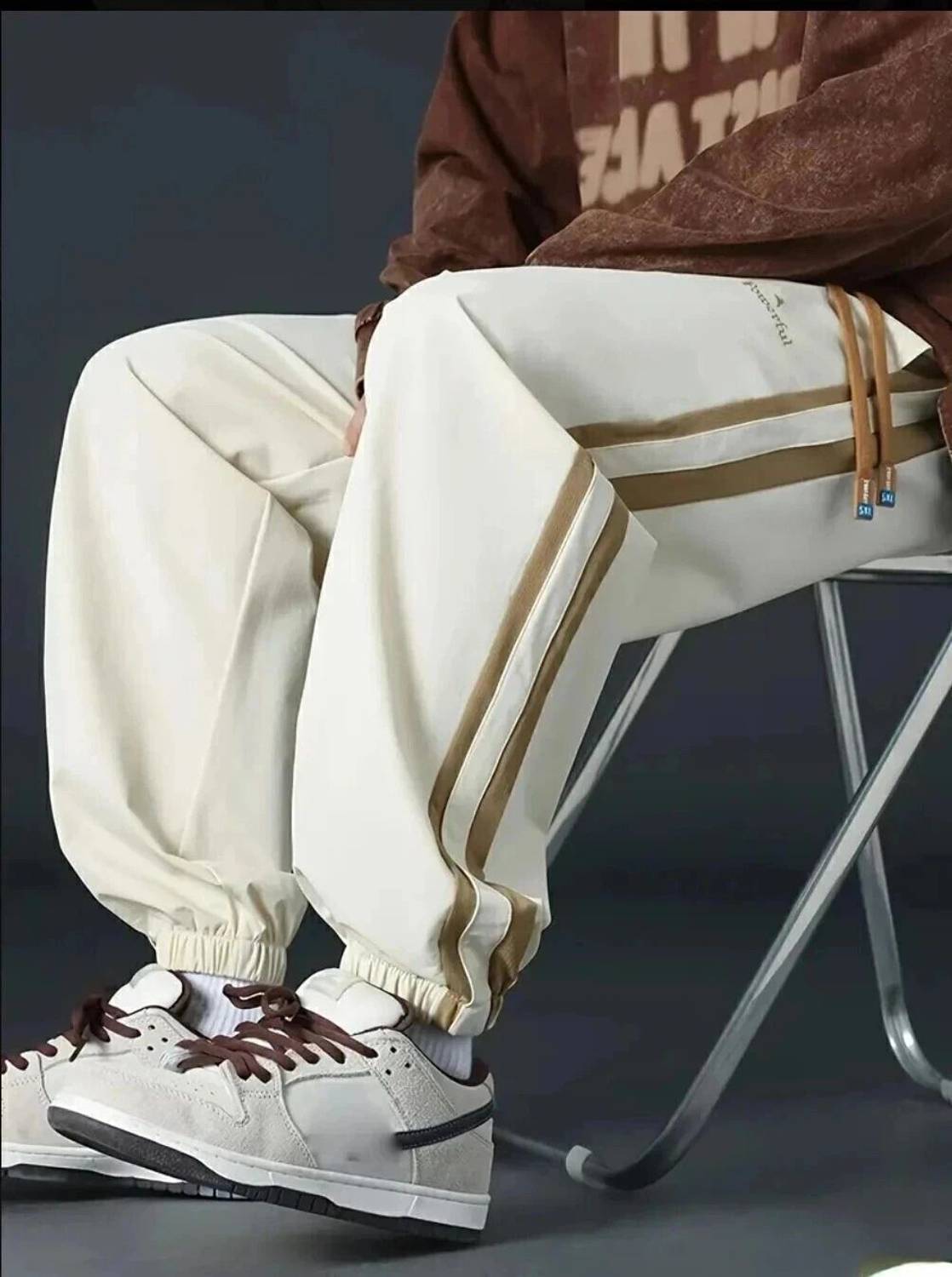 UZARSTYLE Striped Beige Track Pants - Image 4