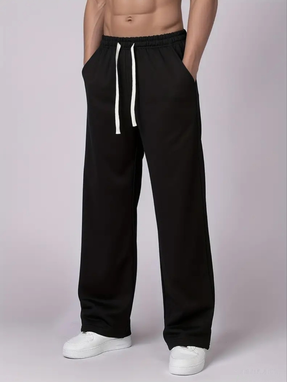 Image of Povaxpo Solid Men Black Track Pants