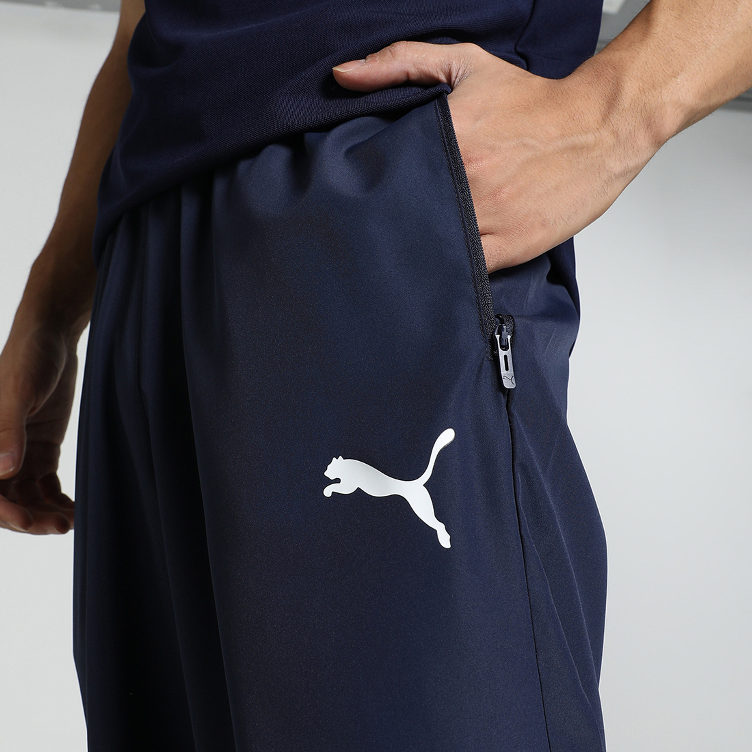 Image of PUMA Solid, Printed Men Blue Track Pants