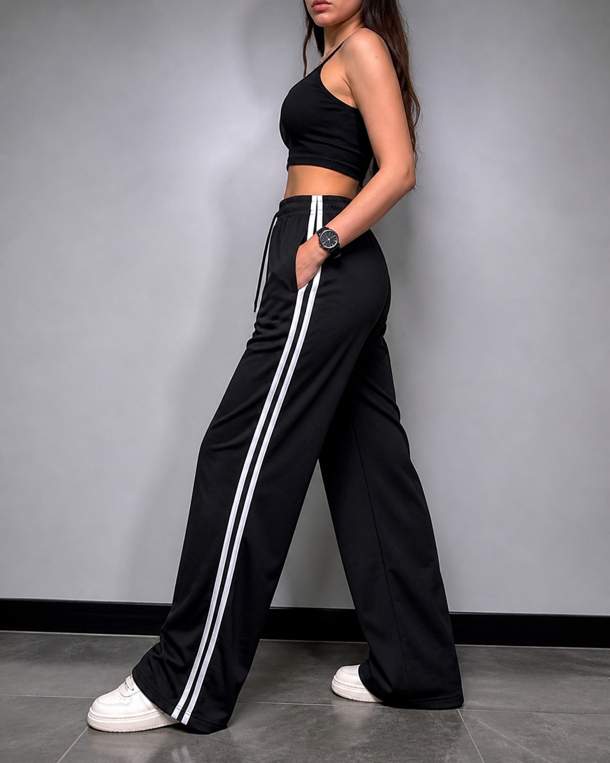 Image of Rock Huns Striped Women Black Track Pants