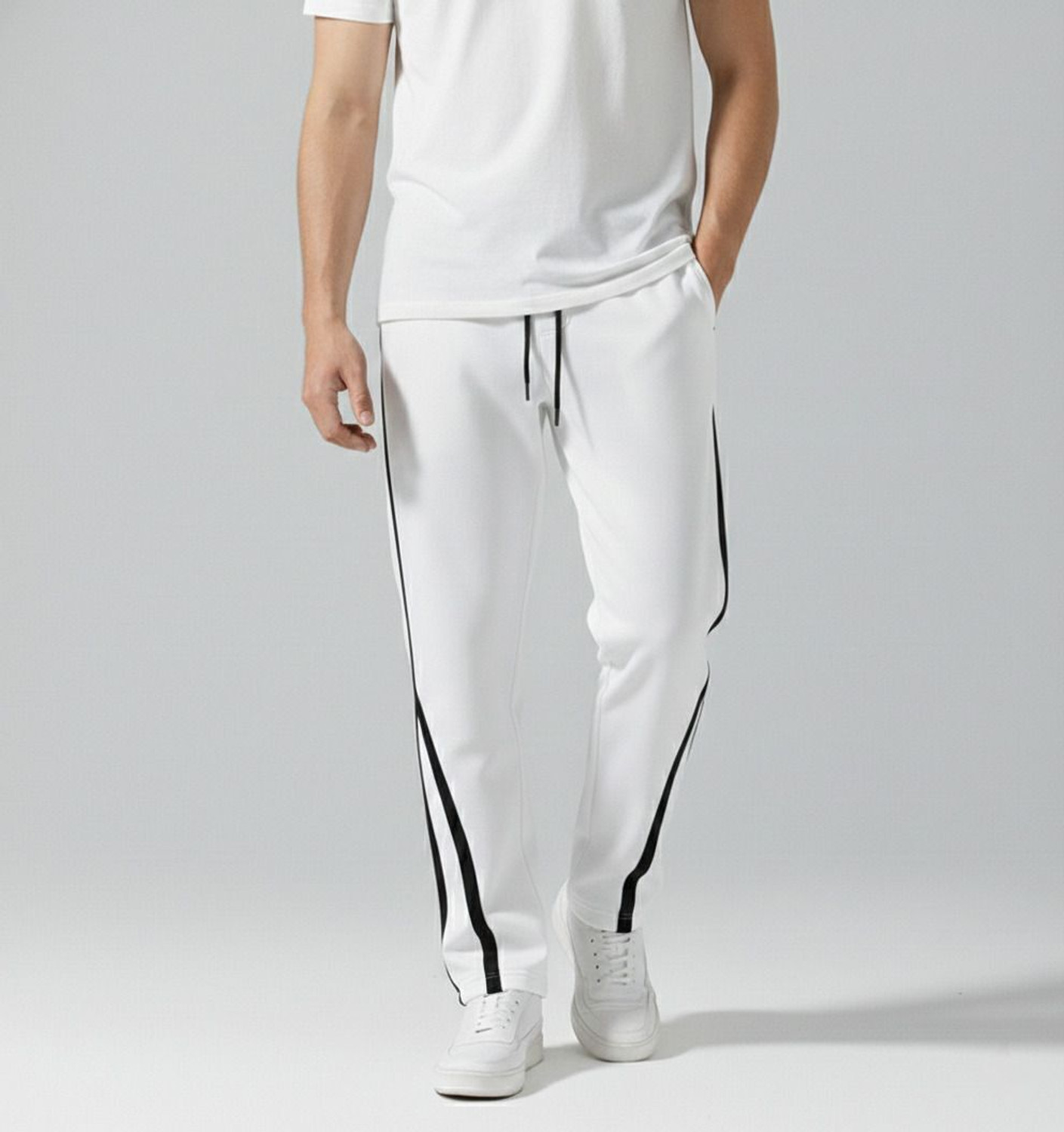 Image of MODESHIFT Solid, Striped Men White Track Pants