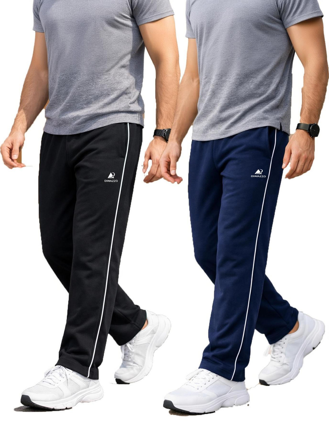 Image of Diwazzo Striped Men Black, Dark Blue Track Pants