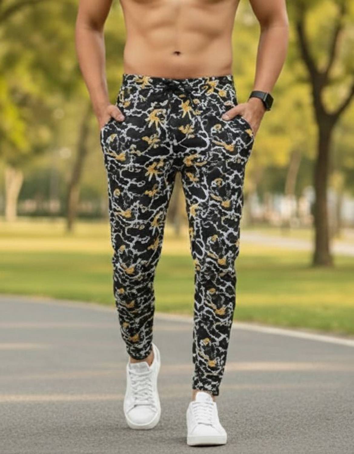 24 Street Printed Men Yellow, Black Track Pants