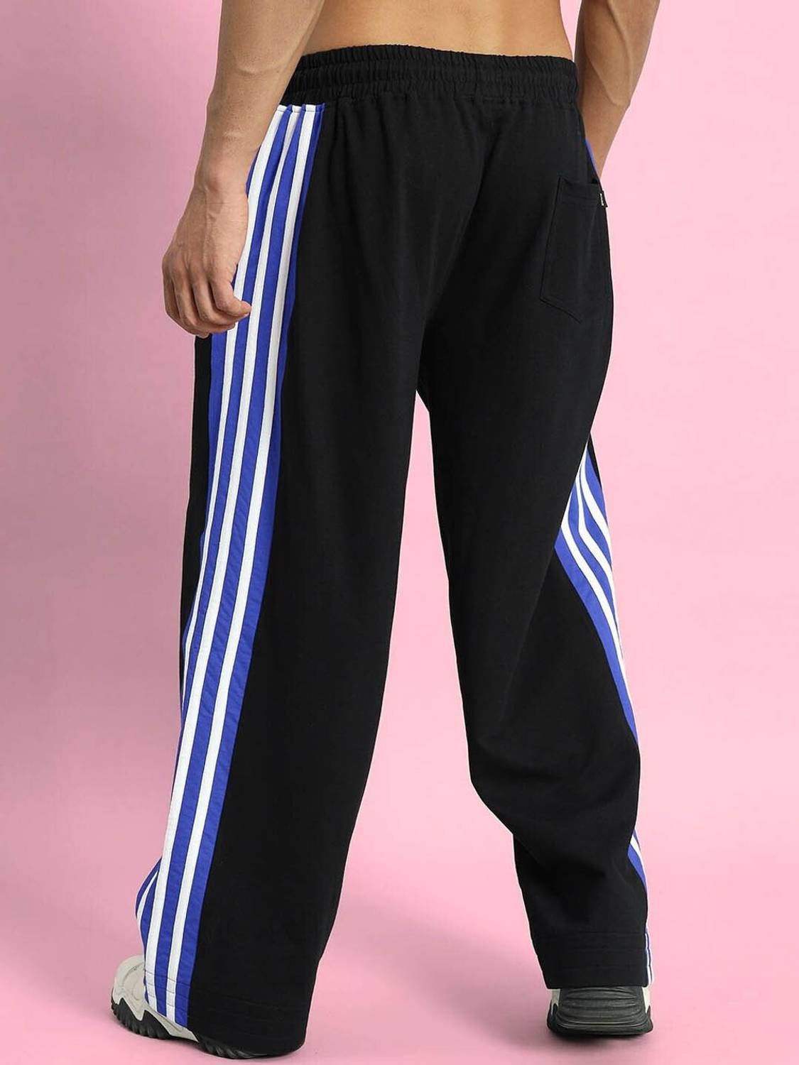 Wanchha Men Blue Solid Striped Track Pants - Image 2