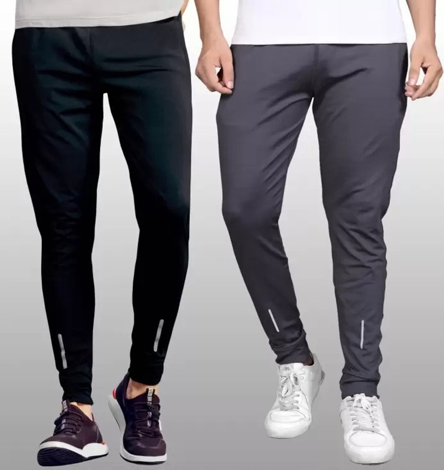 Image of POPLENS Solid Men Black, Grey Track Pants