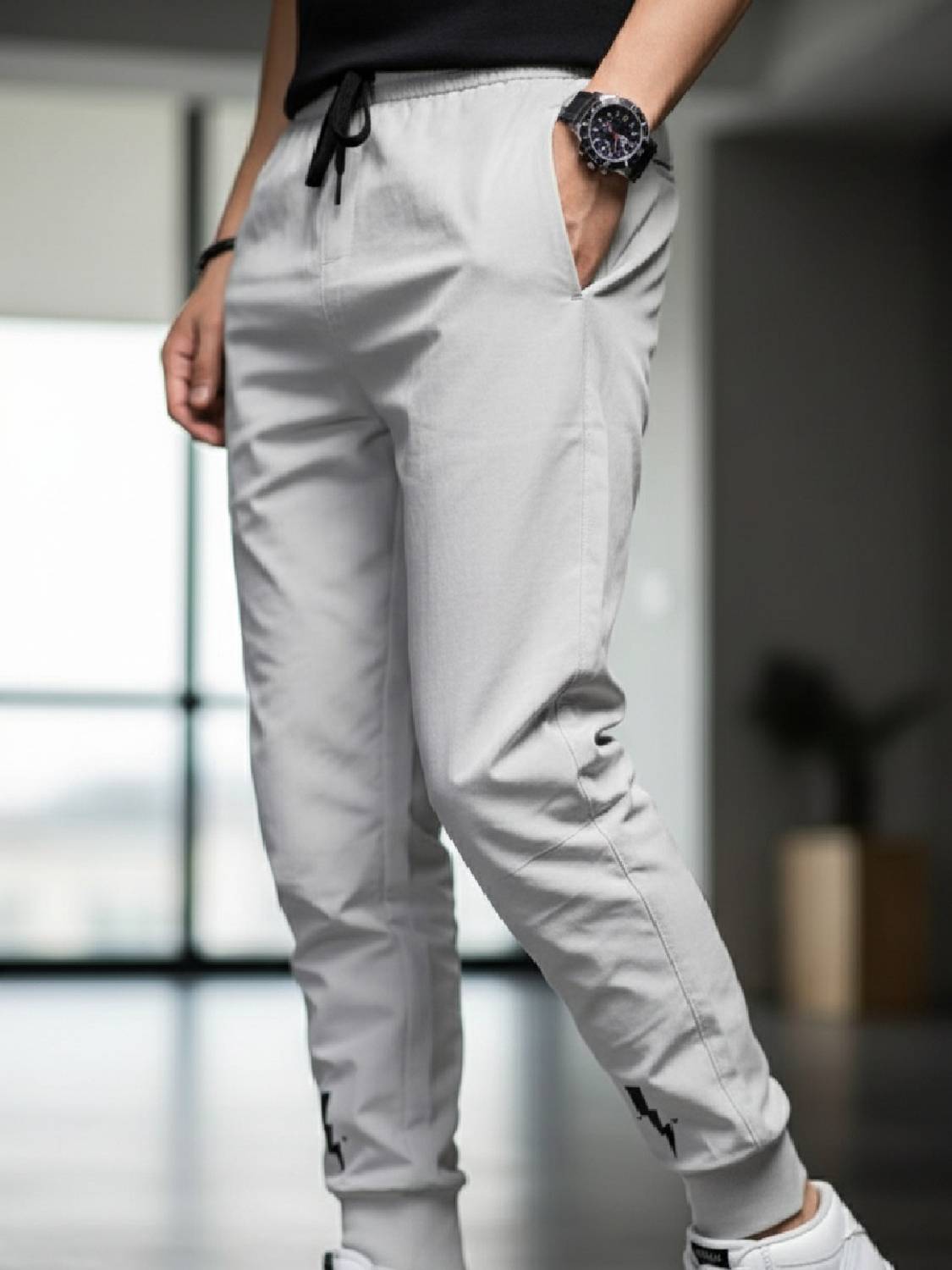Riksaw Chevron/Zig Zag Men Grey, Dark Blue Track Pants - Buy