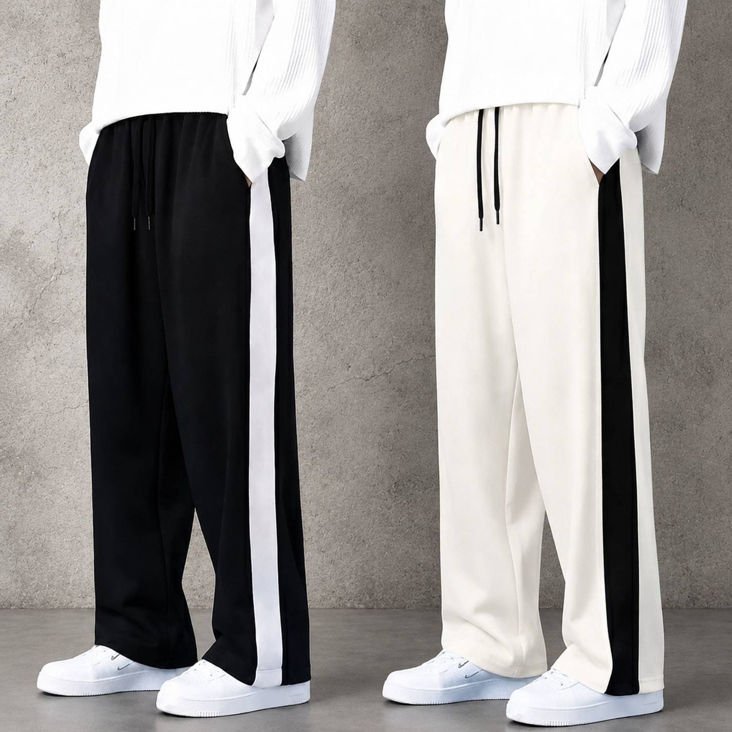 Kabuda Colorblock Men Black, White Track Pants Pack of 2 - Image 1