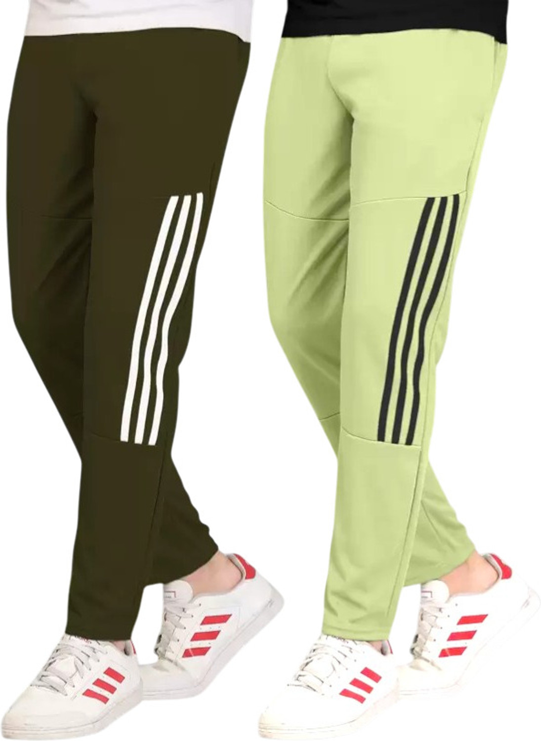 Image of GAJVU Striped Men Dark Green, Light Green, Black, White Track Pants