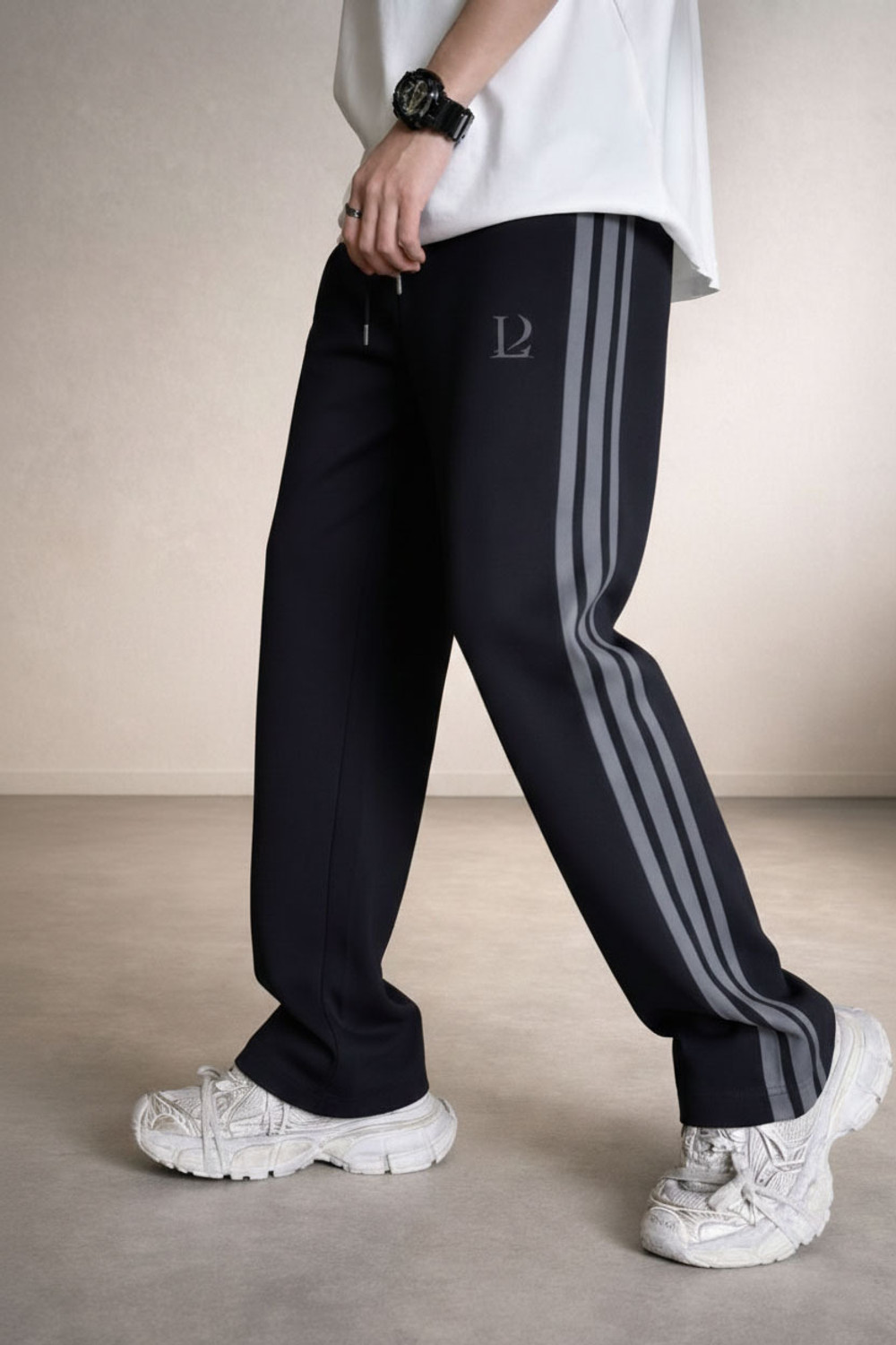 Image of LOTHRIC Striped Men Black Track Pants