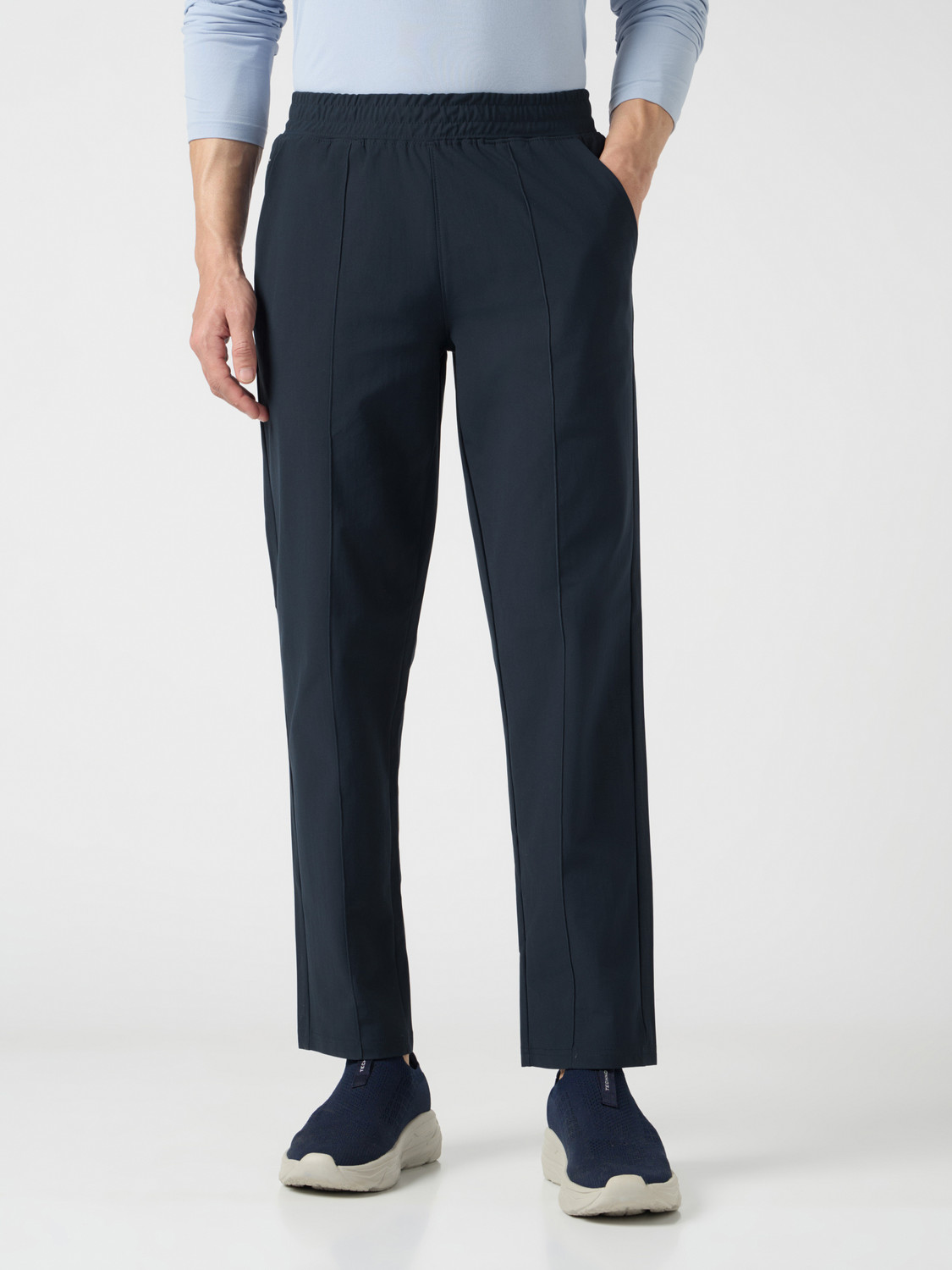Image of TECHNOSPORT Solid Men Dark Blue Track Pants