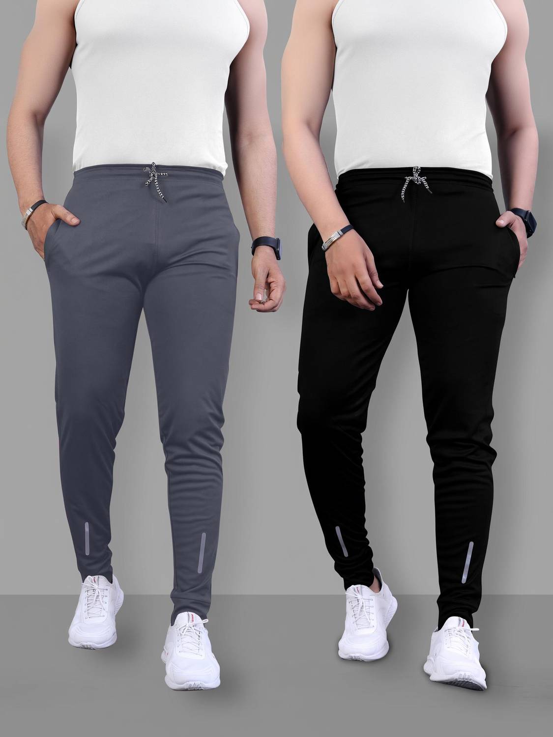 Pink Men Black, Grey Track Pants Pack of 2 - Image 1