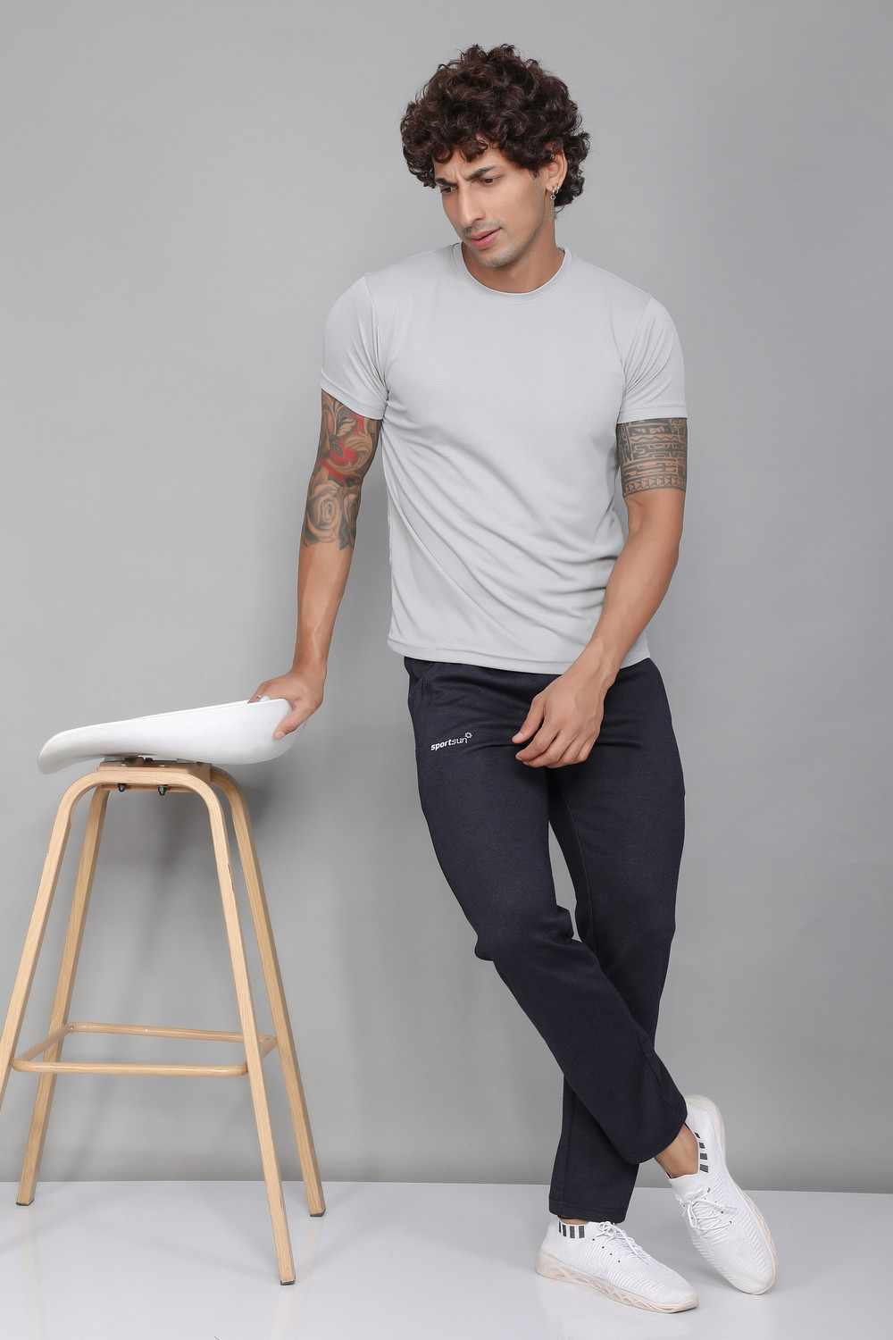 Image of Sport Sun Solid Men Grey Track Pants
