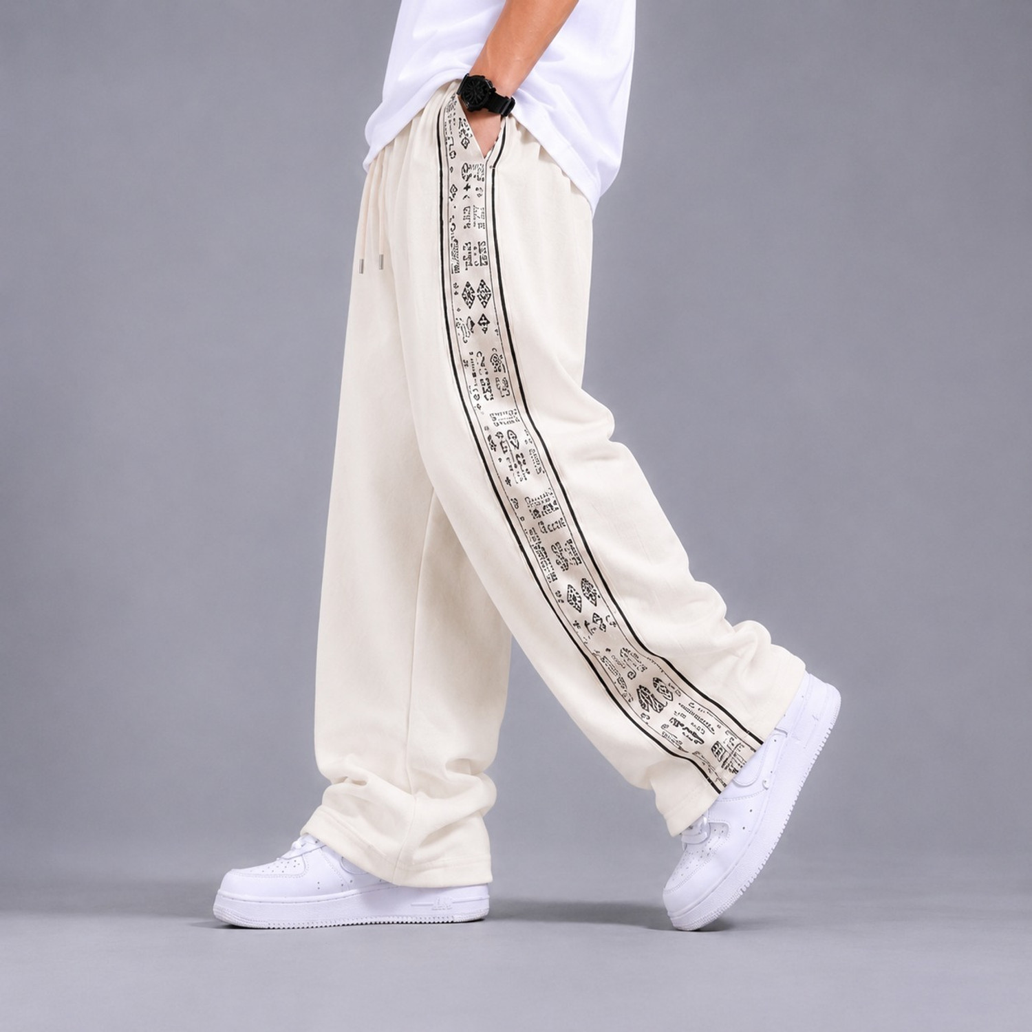 Image of MODESHIFT Printed Men Beige Track Pants