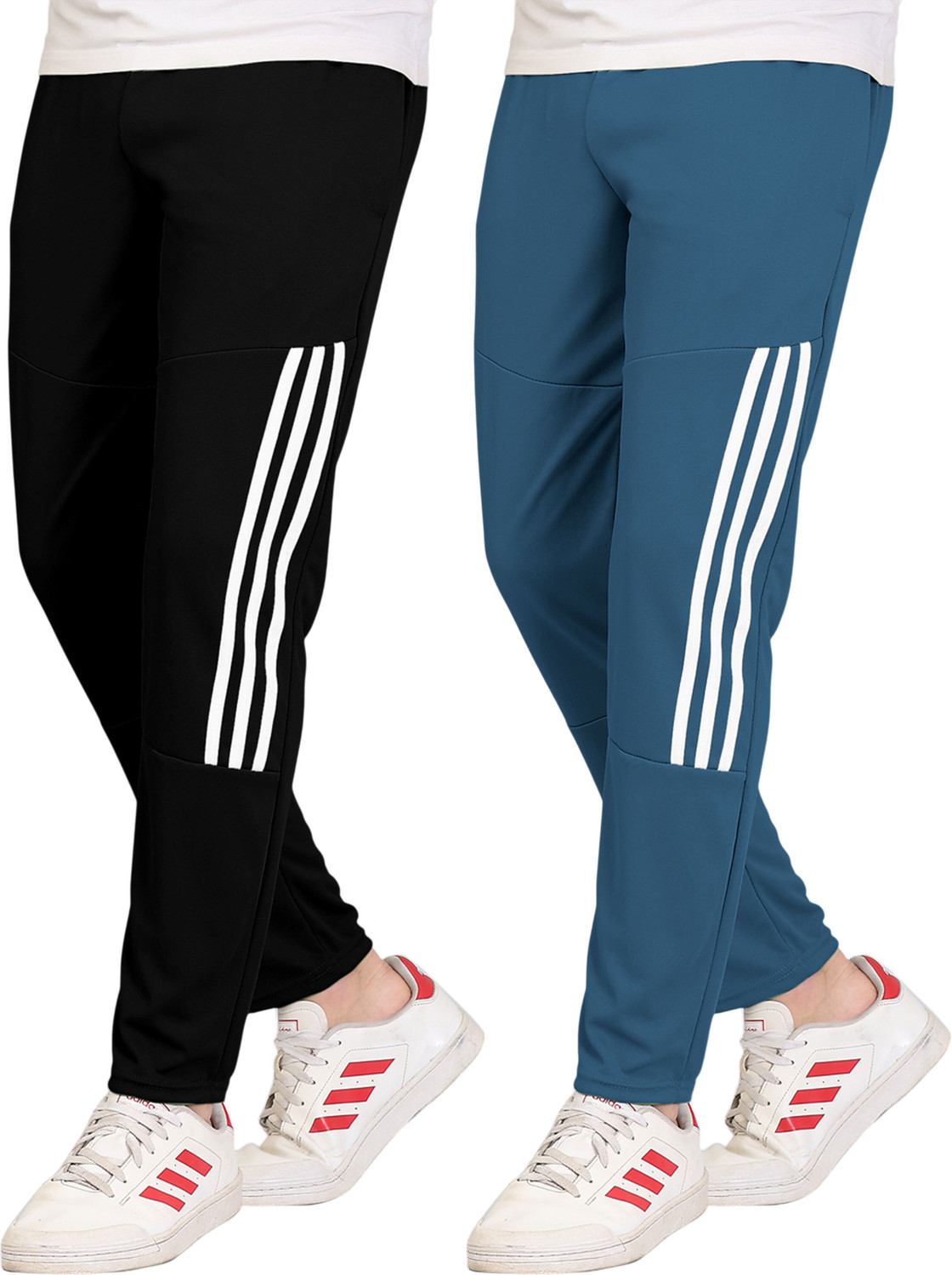 Image of GAJVU Striped Men Black, Blue, White Track Pants