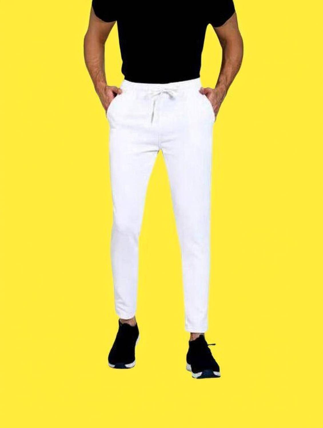 AMFABRICS Solid Men White Track Pants