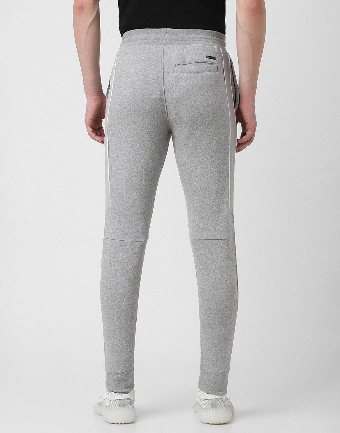 Image of VAN HEUSEN Athleisure Men Grey Solid Drawstring Waist Side Panel Joggers Printed Men Grey Track Pants