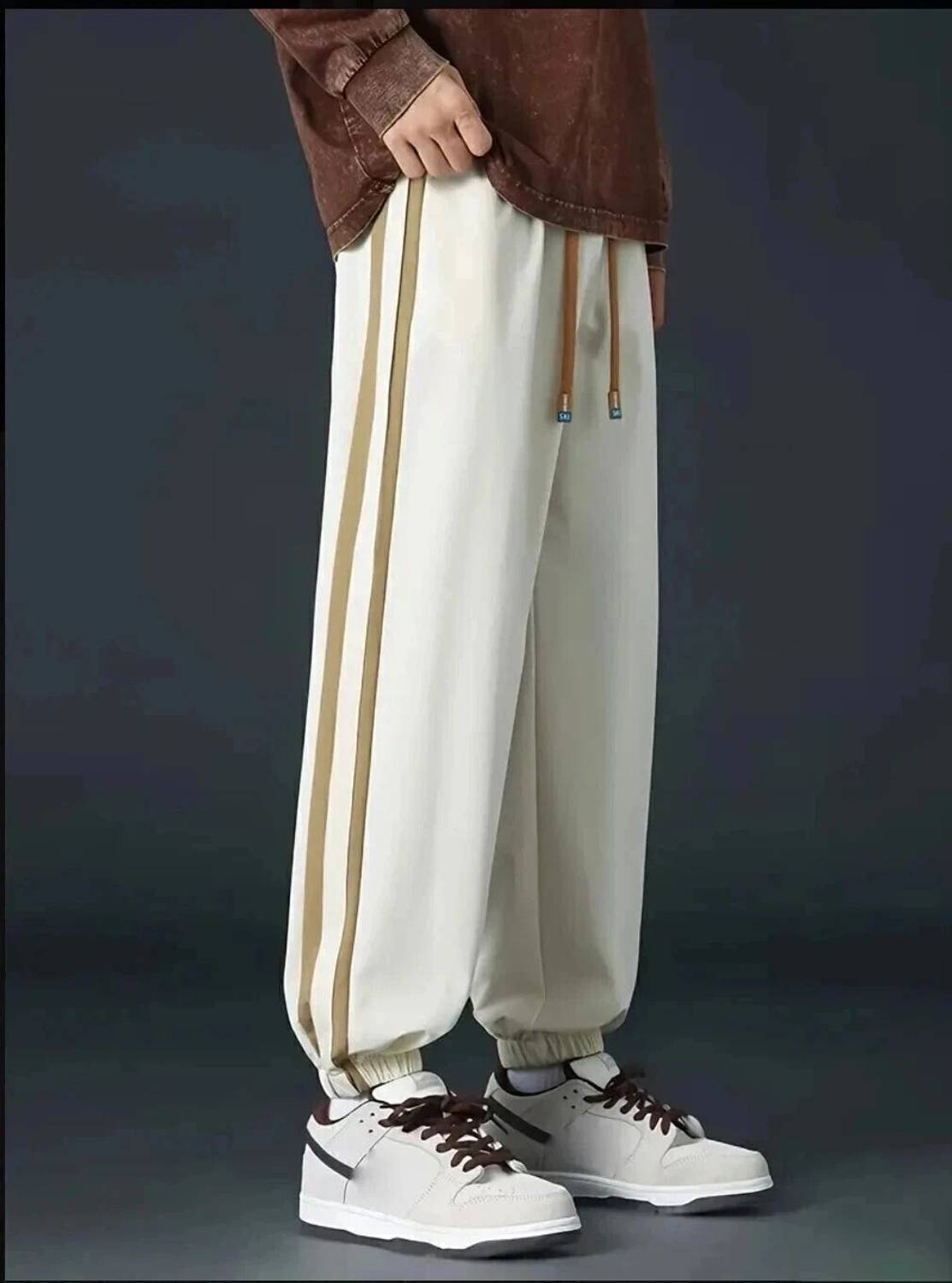 UZARSTYLE Striped Beige Track Pants - Image 3