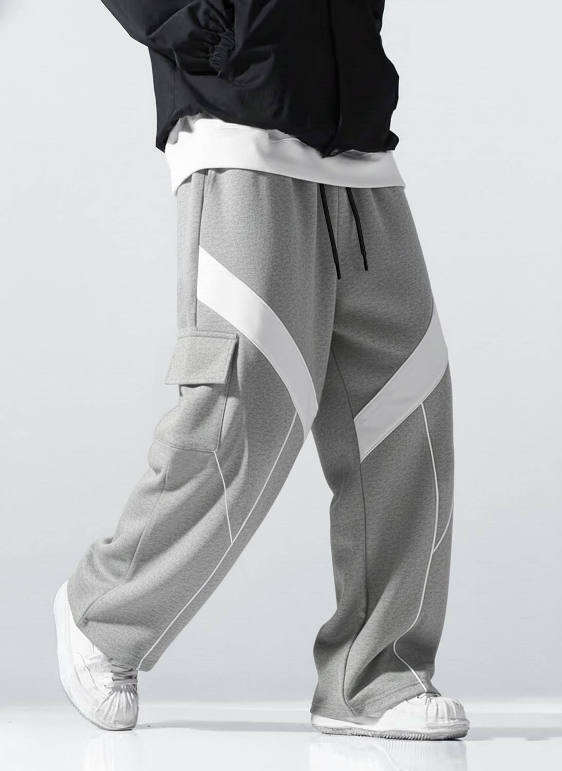 TRIPR Colorblock Men Grey, White Track Pants - Image 3