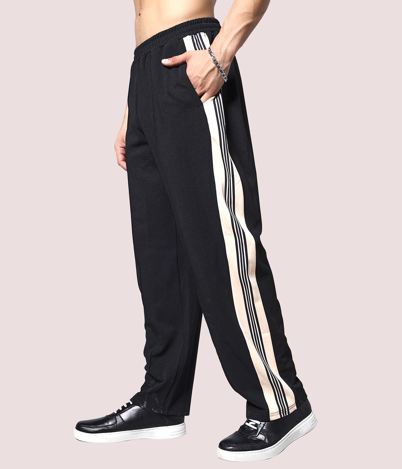 Image of METRONAUT Solid, Striped Men Beige Track Pants